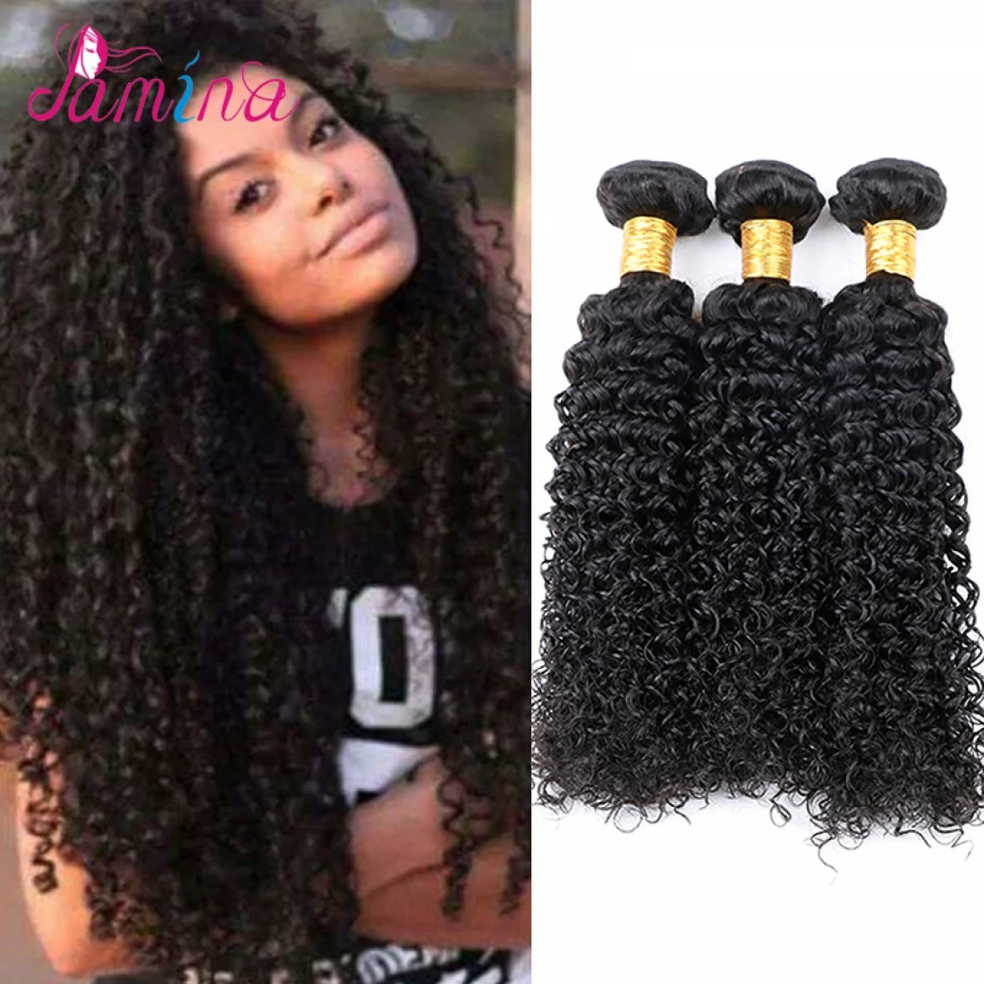 100% Remy Human Hair 3 Bundles With Closure 4x4 Lace Closure Nature Color - Kinky Curly - Image 4
