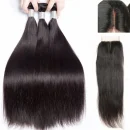 Brazilian Virgin Hair 3 Bundles With Lace Closure - Silky Straight