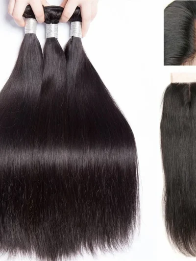 Brazilian Virgin Hair 3 Bundles With Lace Closure - Silky Straight