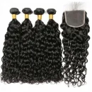 100% Remy Hair Water Wave Bundles With Closure 3 Bundles Human Hair Weave With Lace Closure 100g/bundle