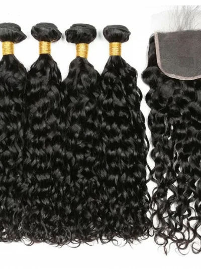 100% Remy Hair Water Wave Bundles With Closure 3 Bundles Human Hair Weave With Lace Closure 100g/bundle