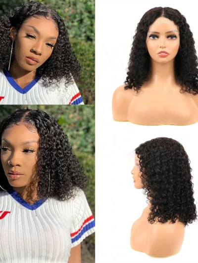 13x4 Lace Front Bob Wigs Human Hair Deep Wave 150% Density HD Transparent Lace Frontal Wig Free Part Short Bob Wig Natural Black