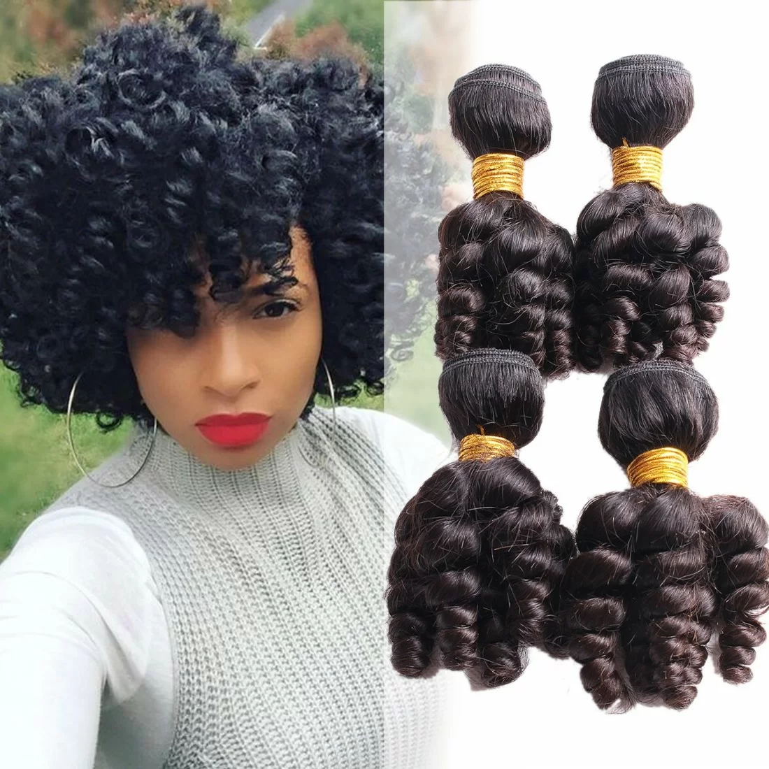 Funmi Hair 4 Bundles Natural Black Unprocessed Human Hair Short Curly Weave Brazilian Virgin Hair 200g/lot (12" 12" 12" 12”)