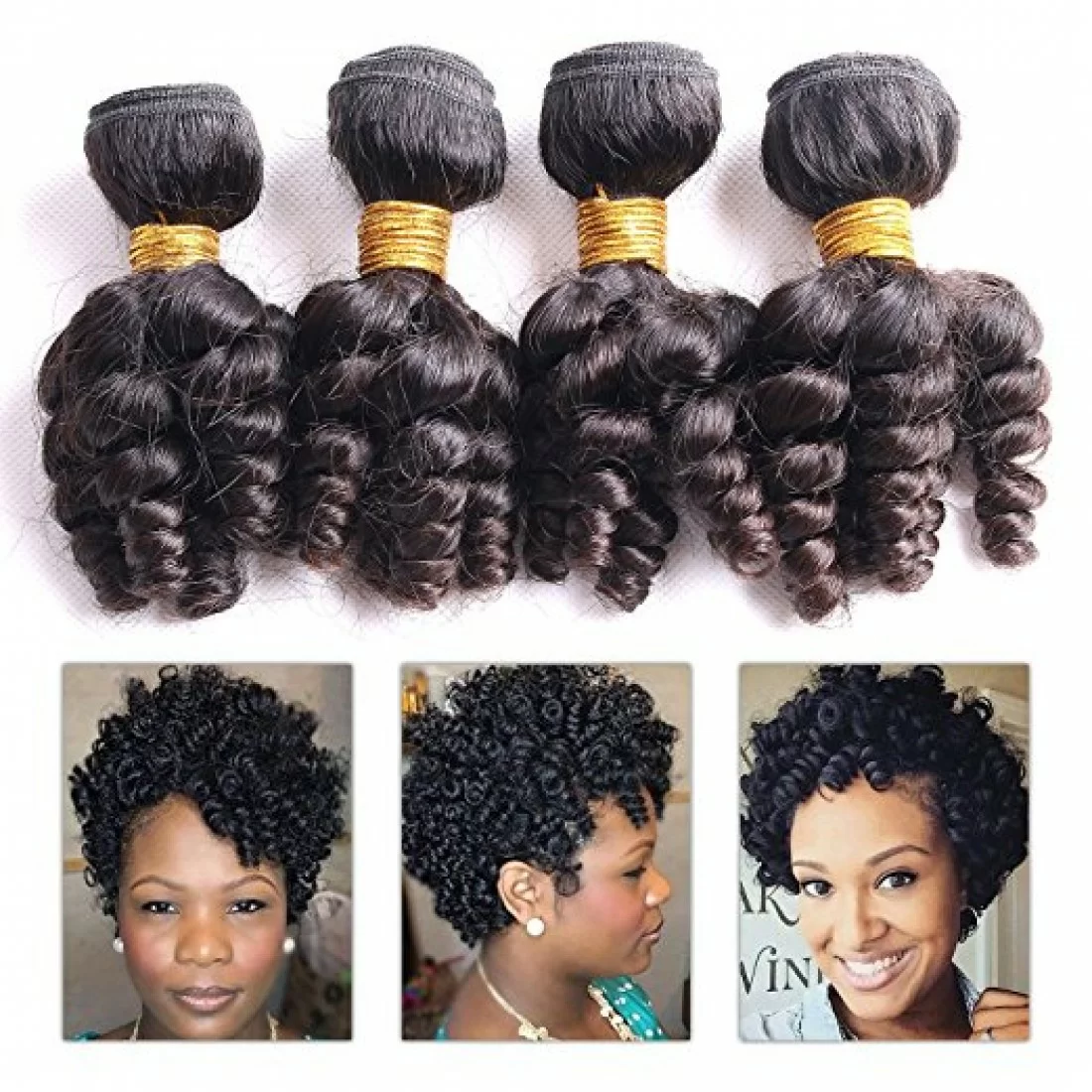 Funmi Hair 4 Bundles Natural Black Unprocessed Human Hair Short Curly Weave Brazilian Virgin Hair 200g/lot (12" 12" 12" 12”) - Image 4