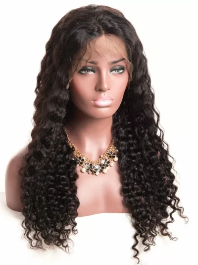 10A Lace Front Wig,Human Hair Wigs With Baby Hair Nature Black- Deep Wave