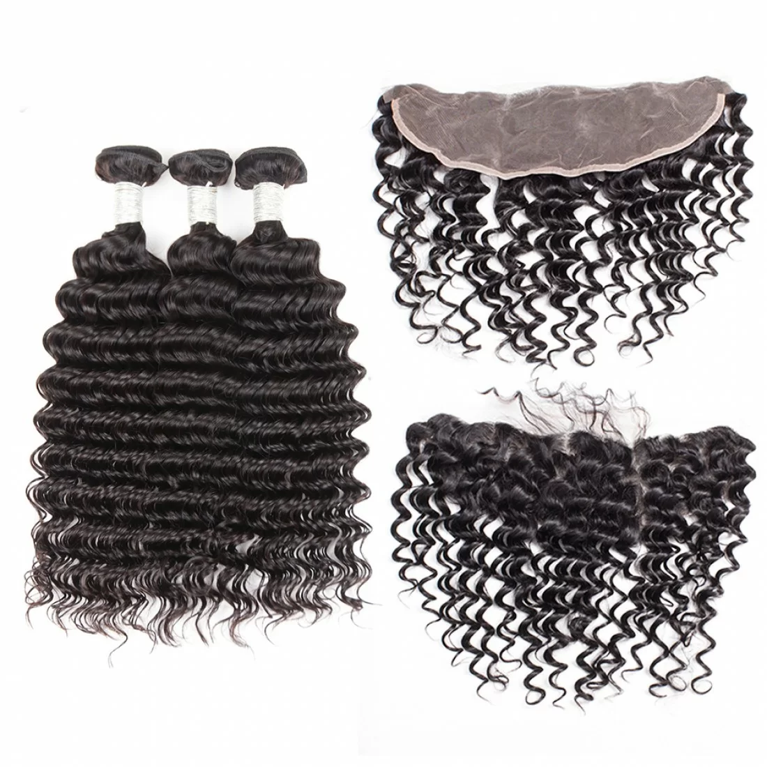 Brazilian Virgin Hair 3 Bundles With Lace Frontal - Deep Wave