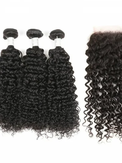 Brazilian Virgin Hair 3 Bundles With Lace Closure - Jerry Curl