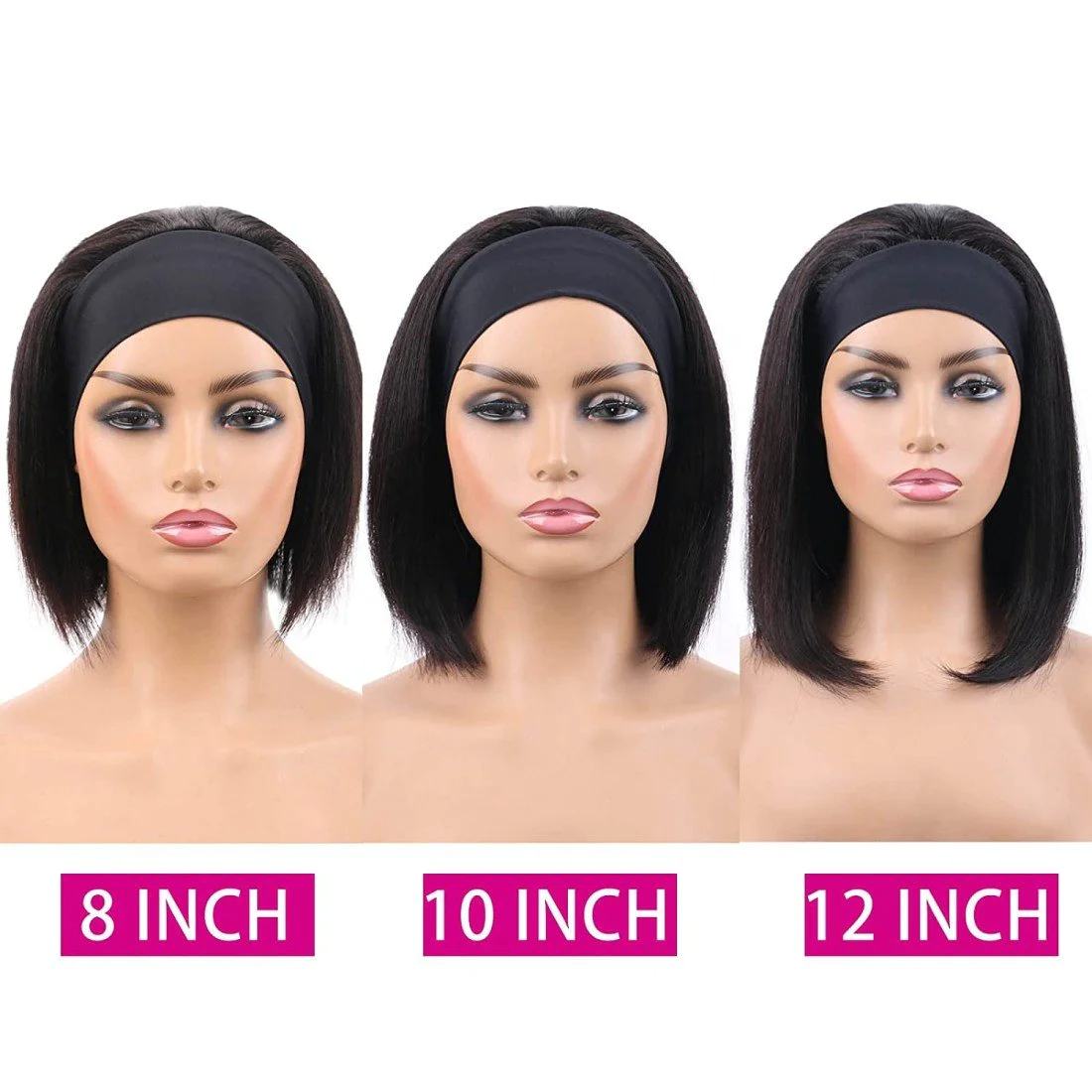Headband Bob Wigs Human Hair Straight Short Bob Remy Hair Wigs Blunt Cut without Bangs 150 Density - Image 6