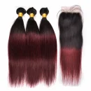 3 Bundles Brazilian Hair Weave Bundles With Closure Ombre Human Hair Bundles With Closure NonRemy Straight Hair-1b/99j
