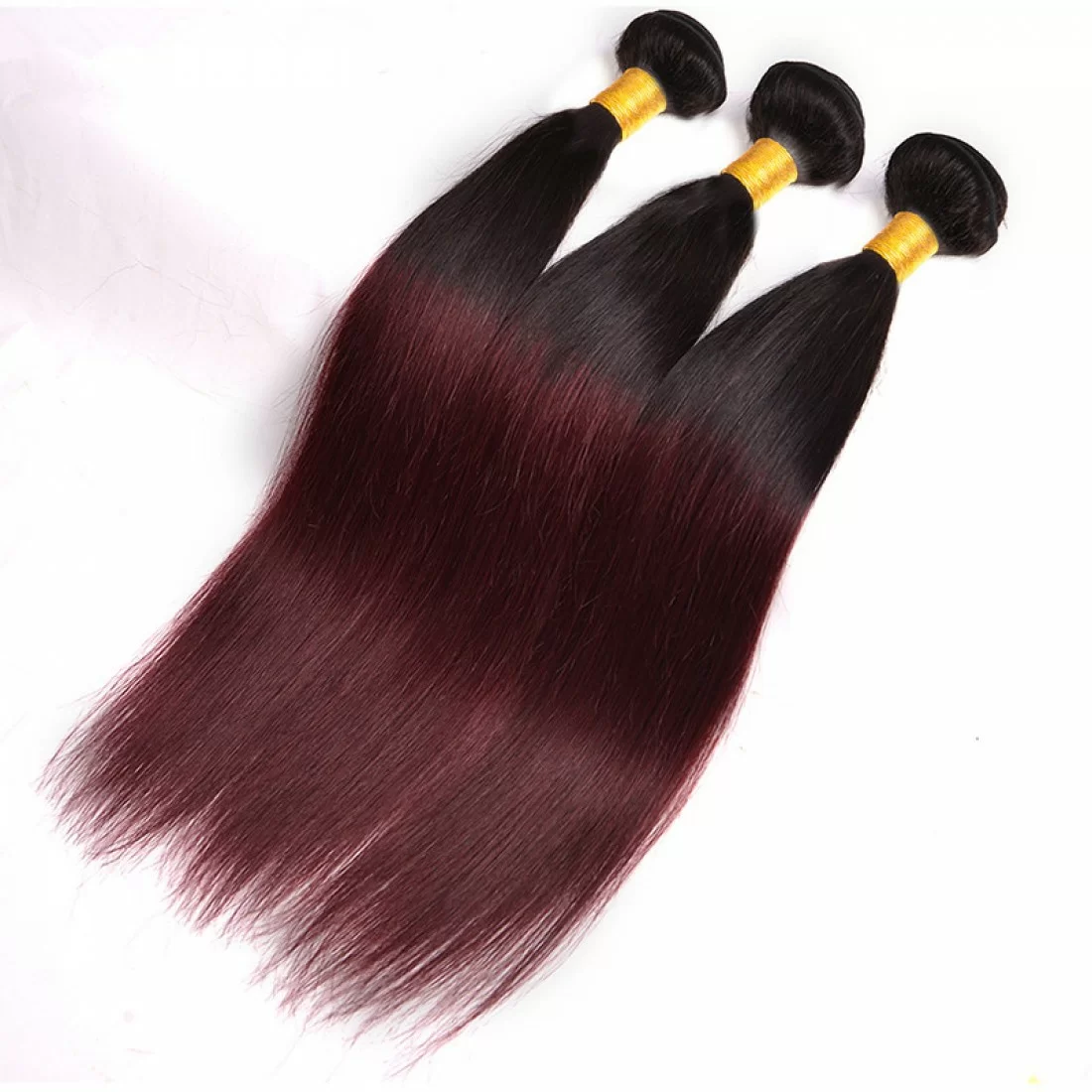 3 Bundles Brazilian Hair Weave Bundles With Closure Ombre Human Hair Bundles With Closure NonRemy Straight Hair-1b/99j - Image 4