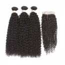 100% Remy Human Hair 3 Bundles With Closure 4x4 Lace Closure Nature Color - Kinky Curly