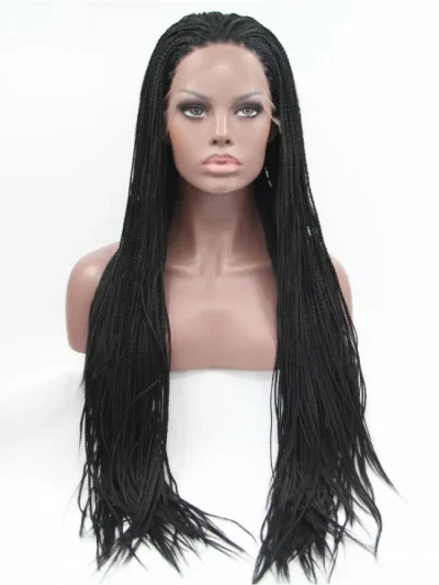 Synthetic Braided Lace Front Wigs Heat Resistant Fiber Hair Wigs Black Color