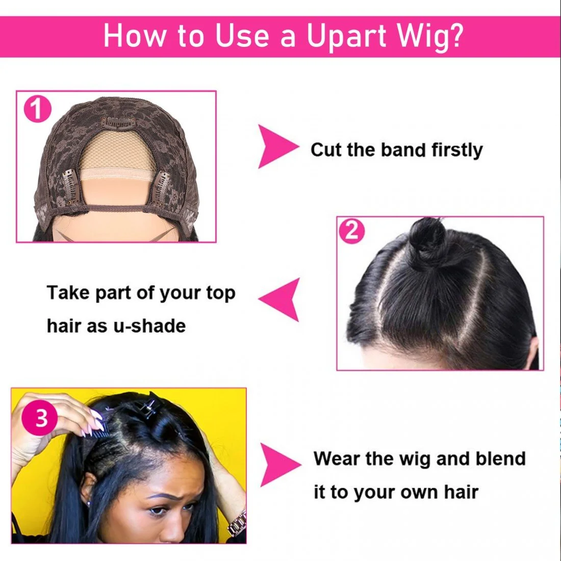 U Part Wigs Human Hair Wigs for Black Women Brazilian Straight Remy Hair Wigs Glueless Natural Color U-part wigs Hair Extension Clip in - Image 5