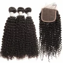 Brazilian Virgin Hair 3 Bundles With Lace Closure - Kinky Curl 14''-18''