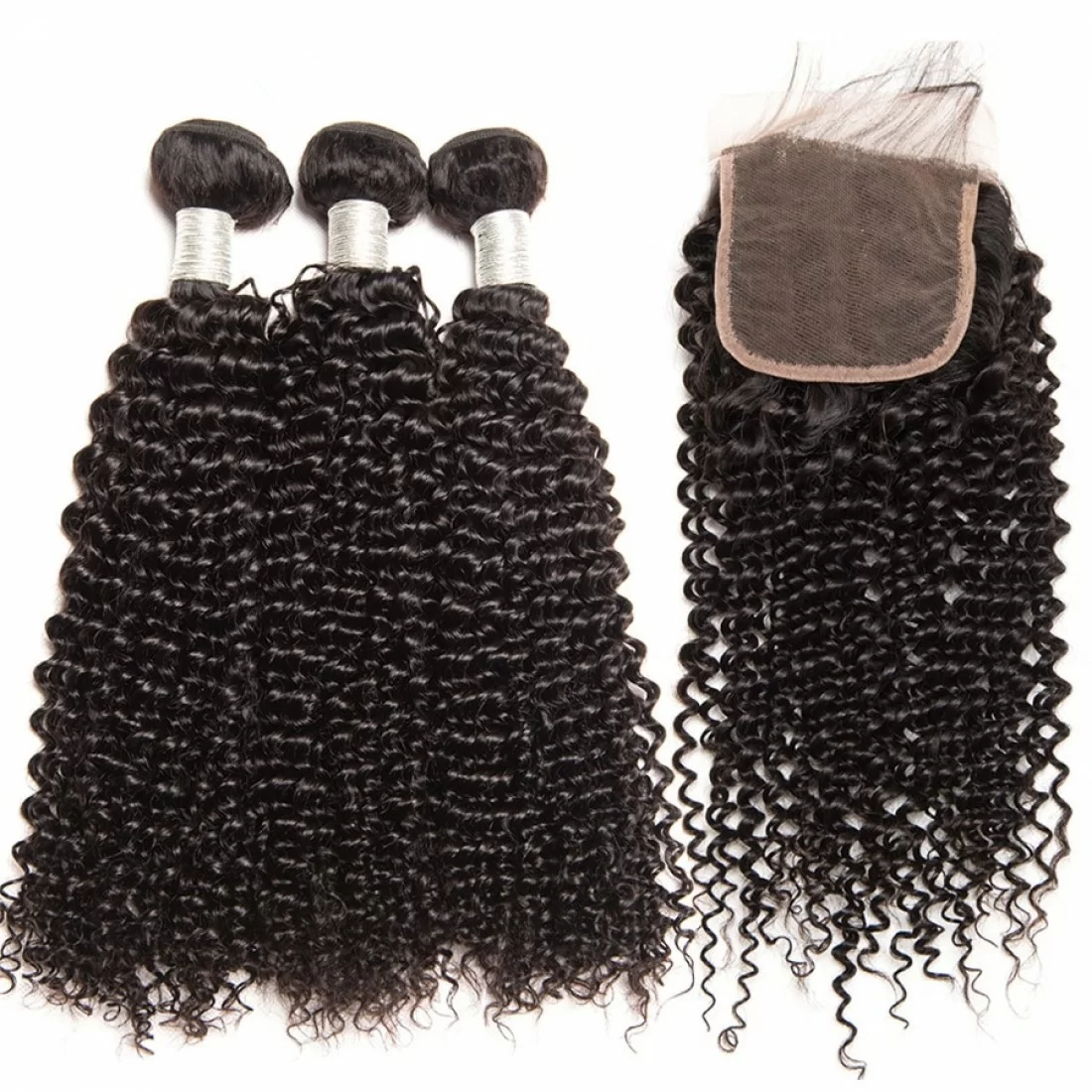 Brazilian Virgin Hair 3 Bundles With Lace Closure - Kinky Curl 14''-18''
