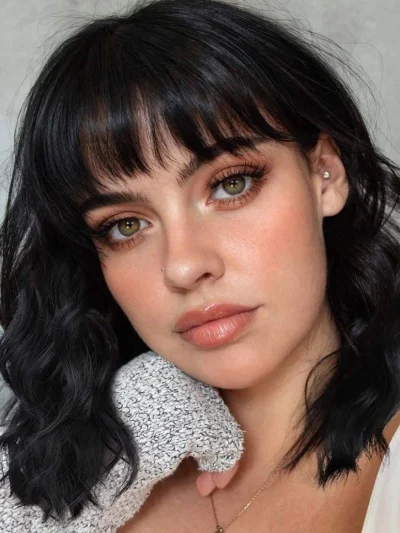 Bob Wigs with Bangs Body Wave Human Hair Wavy Bob Wigs None Lace Front 130% Density Guless Machine Made Wigs Natural Color For Women