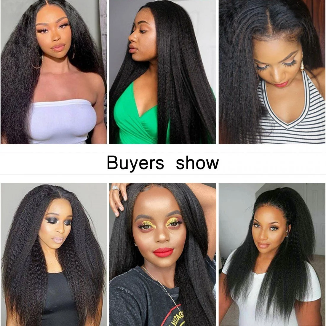 U Part Wig Kinky Straight Human Hair Wigs for Black Women Half Wig 2x4 inch U Shape Clip in Wigs Yaki Straight Wig Brazilian Hair Wig 150% Density Natural Black Color - Image 3